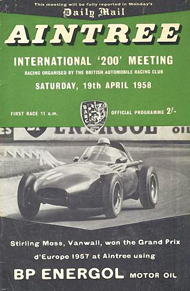 1958-04-19 | B.A.R.C. '200' | Aintree | Formula 1 Event Artworks | formula 1 event artwork | formula 1 programme cover | formula 1 poster | carsten riede