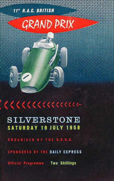 1958-07-19 | British Grand Prix | Silverstone | Formula 1 Event Artworks | formula 1 event artwork | formula 1 programme cover | formula 1 poster | carsten riede
