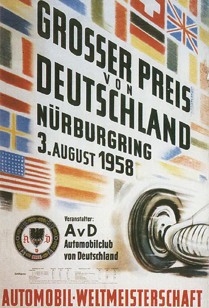 1958-08-03 | Grosser Preis von Deutschland | Nürburgring | Formula 1 Event Artworks | formula 1 event artwork | formula 1 programme cover | formula 1 poster | carsten riede