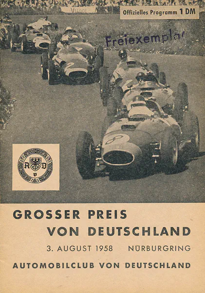 1958-08-03 | Grosser Preis von Deutschland | Nürburgring | Formula 1 Event Artworks | formula 1 event artwork | formula 1 programme cover | formula 1 poster | carsten riede