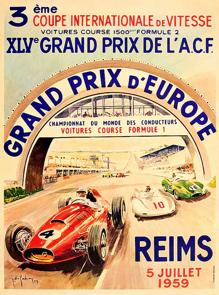 1959-07-05 | Grand Prix De l`Automobile Club De France | Reims | Formula 1 Event Artworks | formula 1 event artwork | formula 1 programme cover | formula 1 poster | carsten riede