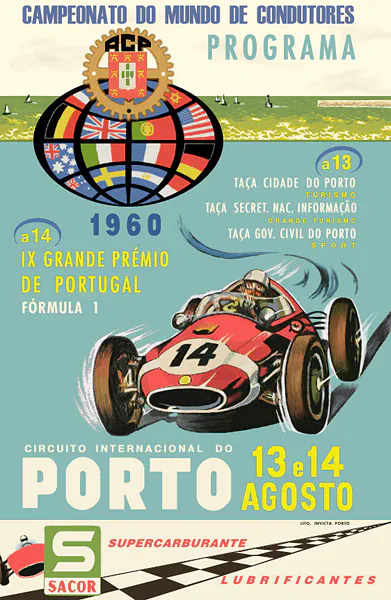 1960-08-14 | Grande Premio Automovel De Portugal | Oporto | Formula 1 Event Artworks | formula 1 event artwork | formula 1 programme cover | formula 1 poster | carsten riede