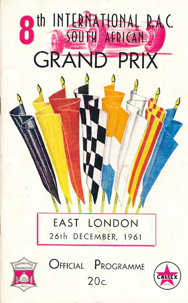 1961-12-26 | South African Grand Prix | East London | Formula 1 Event Artworks | formula 1 event artwork | formula 1 programme cover | formula 1 poster | carsten riede