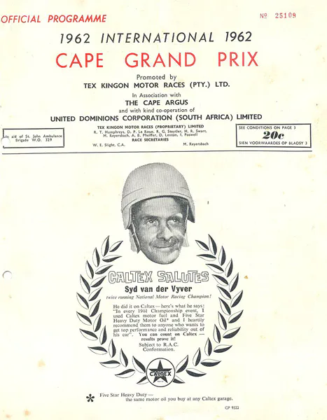 1962-01-02 | Cape Grand Prix | Killarney | Formula 1 Event Artworks | formula 1 event artwork | formula 1 programme cover | formula 1 poster | carsten riede