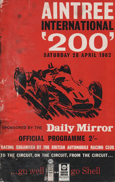 1962-04-28 | B.A.R.C. '200' | Aintree | Formula 1 Event Artworks | formula 1 event artwork | formula 1 programme cover | formula 1 poster | carsten riede