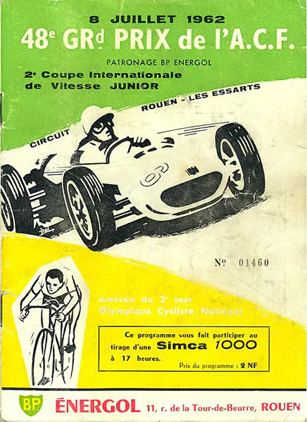 1962-07-08 | Grand Prix De l`Automobile Club De France | Rouen | Formula 1 Event Artworks | formula 1 event artwork | formula 1 programme cover | formula 1 poster | carsten riede