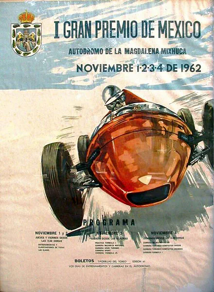 1962-11-04 | Gran Premio De Mexico | Mexico | Formula 1 Event Artworks | formula 1 event artwork | formula 1 programme cover | formula 1 poster | carsten riede