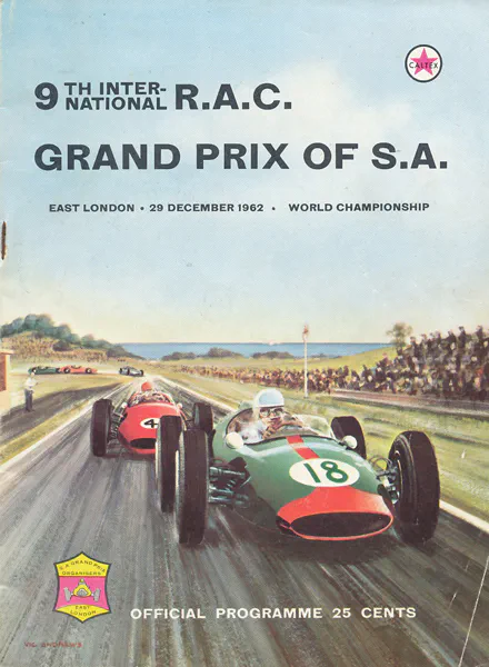 1962-12-29 | South African Grand Prix | East London | Formula 1 Event Artworks | formula 1 event artwork | formula 1 programme cover | formula 1 poster | carsten riede