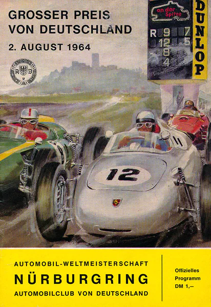 1964-08-02 | Grosser Preis von Deutschland | Nürburgring | Formula 1 Event Artworks | formula 1 event artwork | formula 1 programme cover | formula 1 poster | carsten riede