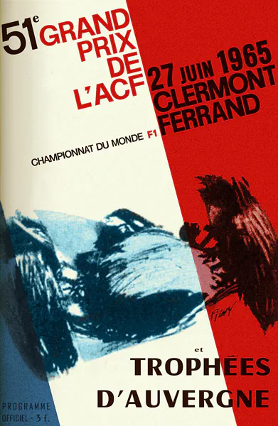 1965-06-27 | Grand Prix De l`Automobile Club De France | Clermont Ferrand | Formula 1 Event Artworks | formula 1 event artwork | formula 1 programme cover | formula 1 poster | carsten riede