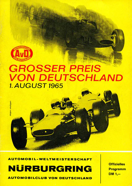 1965-08-01 | Grosser Preis von Deutschland | Nürburgring | Formula 1 Event Artworks | formula 1 event artwork | formula 1 programme cover | formula 1 poster | carsten riede