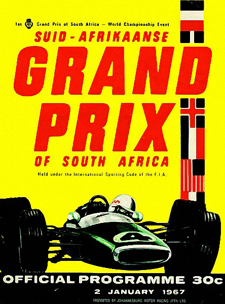 1967-01-02 | South African Grand Prix | Kyalami | Formula 1 Event Artworks | formula 1 event artwork | formula 1 programme cover | formula 1 poster | carsten riede