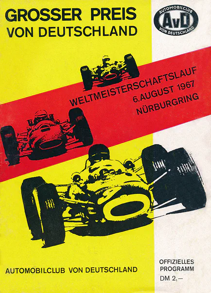 1967-08-06 | Grosser Preis von Deutschland | Nürburgring | Formula 1 Event Artworks | formula 1 event artwork | formula 1 programme cover | formula 1 poster | carsten riede