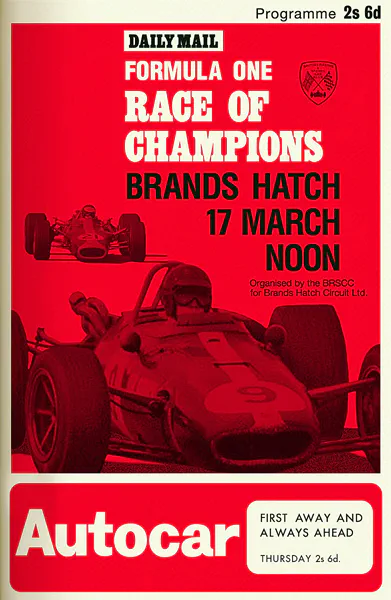 1968-03-17 | Race Of Champions | Brands Hatch | Formula 1 Event Artworks | formula 1 event artwork | formula 1 programme cover | formula 1 poster | carsten riede