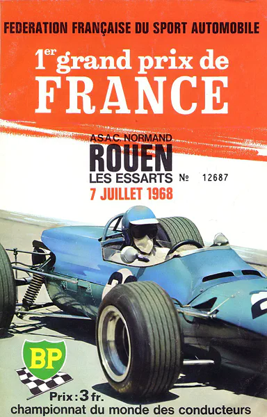 1968-07-07 | Grand Prix De France | Rouen | Formula 1 Event Artworks | formula 1 event artwork | formula 1 programme cover | formula 1 poster | carsten riede