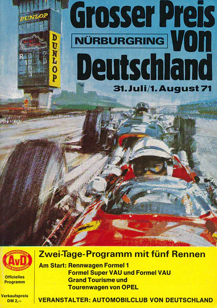 1971-08-01 | Grosser Preis von Deutschland | Nürburgring | Formula 1 Event Artworks | formula 1 event artwork | formula 1 programme cover | formula 1 poster | carsten riede