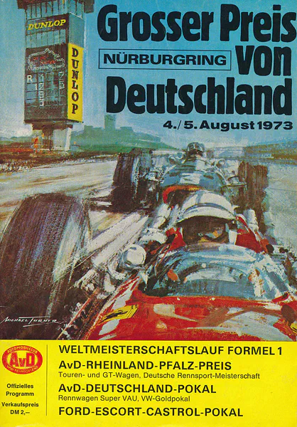 1973-08-05 | Grosser Preis von Deutschland | Nürburgring | Formula 1 Event Artworks | formula 1 event artwork | formula 1 programme cover | formula 1 poster | carsten riede