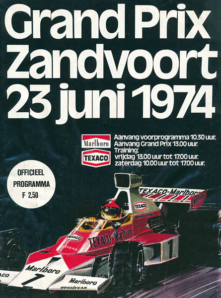 1974-06-23 | Grote Prijs Van Nederland | Zandvoort | Formula 1 Event Artworks | formula 1 event artwork | formula 1 programme cover | formula 1 poster | carsten riede