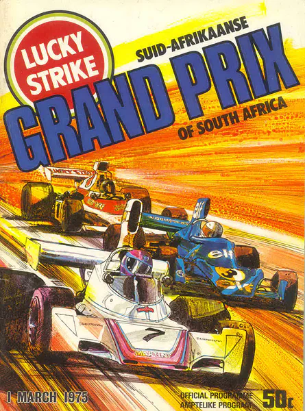 1975-03-01 | South African Grand Prix | Kyalami | Formula 1 Event Artworks | formula 1 event artwork | formula 1 programme cover | formula 1 poster | carsten riede