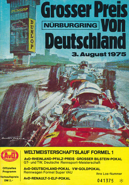 1975-08-03 | Grosser Preis von Deutschland | Nürburgring | Formula 1 Event Artworks | formula 1 event artwork | formula 1 programme cover | formula 1 poster | carsten riede