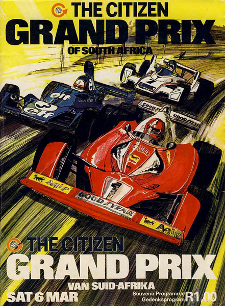 1976-03-06 | South African Grand Prix | Kyalami | Formula 1 Event Artworks | formula 1 event artwork | formula 1 programme cover | formula 1 poster | carsten riede