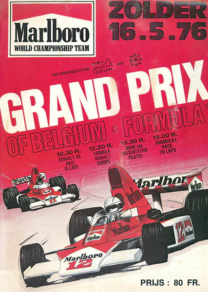 1976-05-16 | Grand Prix De Belgique | Zolder | Formula 1 Event Artworks | formula 1 event artwork | formula 1 programme cover | formula 1 poster | carsten riede