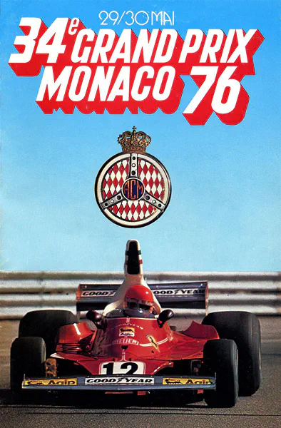1976-05-30 | Grand Prix De Monaco | Monte Carlo | Formula 1 Event Artworks | formula 1 event artwork | formula 1 programme cover | formula 1 poster | carsten riede