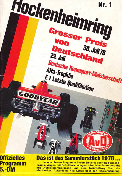 1978-07-30 | Grosser Preis von Deutschland | Hockenheim | Formula 1 Event Artworks | formula 1 event artwork | formula 1 programme cover | formula 1 poster | carsten riede