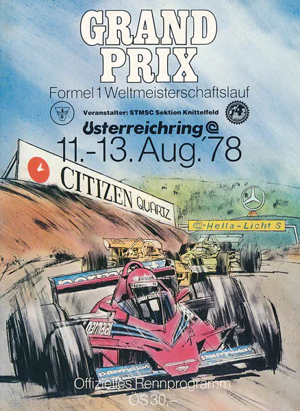 1978-08-13 | Grosser Preis von Österreich | Zeltweg | Formula 1 Event Artworks | formula 1 event artwork | formula 1 programme cover | formula 1 poster | carsten riede