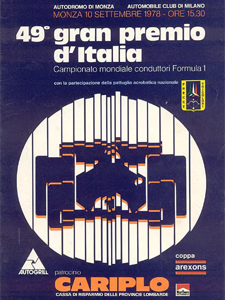 1978-09-10 | Gran Premio D`Italia | Monza | Formula 1 Event Artworks | formula 1 event artwork | formula 1 programme cover | formula 1 poster | carsten riede
