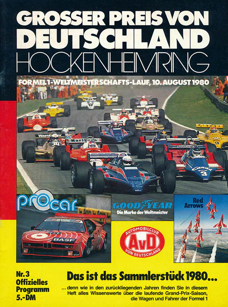 1980-08-10 | Grosser Preis von Deutschland | Hockenheim | Formula 1 Event Artworks | formula 1 event artwork | formula 1 programme cover | formula 1 poster | carsten riede