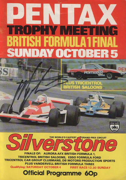 1980-10-05 | Pentax Trophy | Silverstone | Formula 1 Event Artworks | formula 1 event artwork | formula 1 programme cover | formula 1 poster | carsten riede