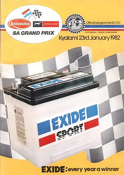 1982-01-23 | South African Grand Prix | Kyalami | Formula 1 Event Artworks | formula 1 event artwork | formula 1 programme cover | formula 1 poster | carsten riede