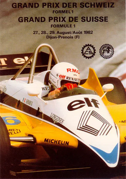 1982-08-29 | Grand Prix De Suisse | Dijon-Prenois | Formula 1 Event Artworks | formula 1 event artwork | formula 1 programme cover | formula 1 poster | carsten riede