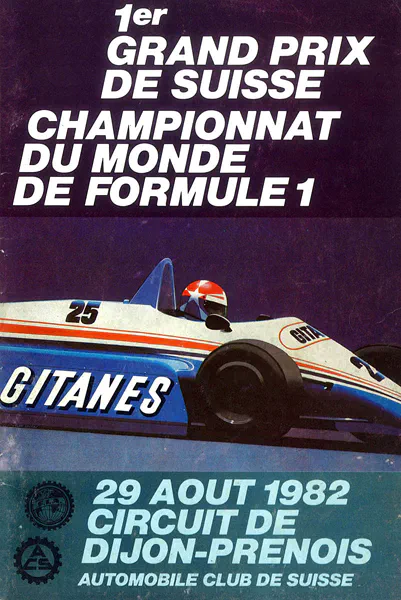 1982-08-29 | Grand Prix De Suisse | Dijon-Prenois | Formula 1 Event Artworks | formula 1 event artwork | formula 1 programme cover | formula 1 poster | carsten riede