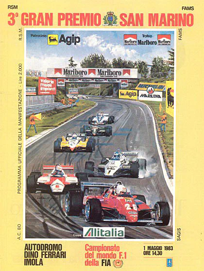 1983-05-01 | Gran Premio Di San Marino | Imola | Formula 1 Event Artworks | formula 1 event artwork | formula 1 programme cover | formula 1 poster | carsten riede