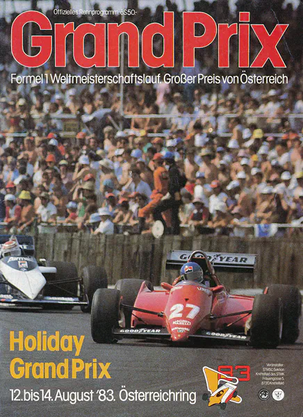1983-08-14 | Grosser Preis von Österreich | Zeltweg | Formula 1 Event Artworks | formula 1 event artwork | formula 1 programme cover | formula 1 poster | carsten riede