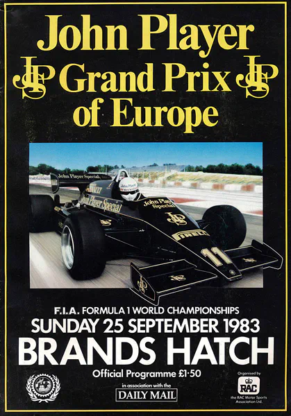 1983-09-25 | European Grand Prix | Brands Hatch | Formula 1 Event Artworks | formula 1 event artwork | formula 1 programme cover | formula 1 poster | carsten riede