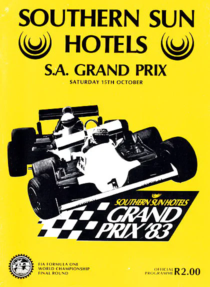 1983-10-15 | South African Grand Prix | Kyalami | Formula 1 Event Artworks | formula 1 event artwork | formula 1 programme cover | formula 1 poster | carsten riede