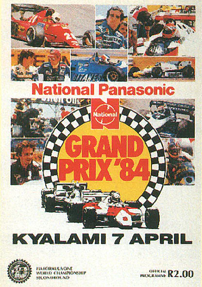 1984-04-07 | South African Grand Prix | Kyalami | Formula 1 Event Artworks | formula 1 event artwork | formula 1 programme cover | formula 1 poster | carsten riede