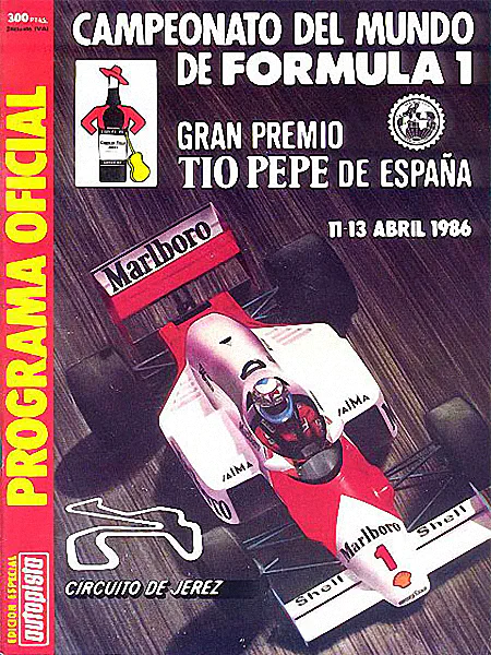 1986-04-13 | Gran Premio De Espana | Jerez de la Frontera | Formula 1 Event Artworks | formula 1 event artwork | formula 1 programme cover | formula 1 poster | carsten riede