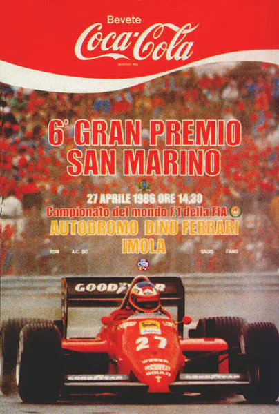 1986-04-27 | Gran Premio Di San Marino | Imola | Formula 1 Event Artworks | formula 1 event artwork | formula 1 programme cover | formula 1 poster | carsten riede