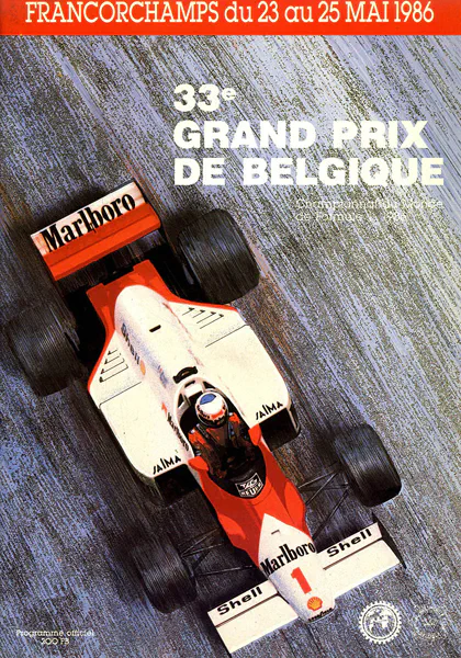 1986-05-25 | Grand Prix De Belgique | Spa-Francorchamps | Formula 1 Event Artworks | formula 1 event artwork | formula 1 programme cover | formula 1 poster | carsten riede