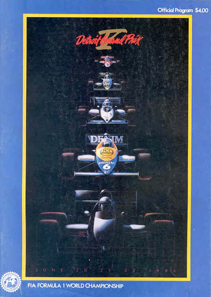 1986-06-22 | United States Grand Prix | Detroit | Formula 1 Event Artworks | formula 1 event artwork | formula 1 programme cover | formula 1 poster | carsten riede