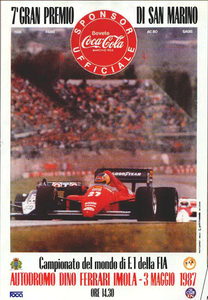 1987-05-03 | Gran Premio Di San Marino | Imola | Formula 1 Event Artworks | formula 1 event artwork | formula 1 programme cover | formula 1 poster | carsten riede