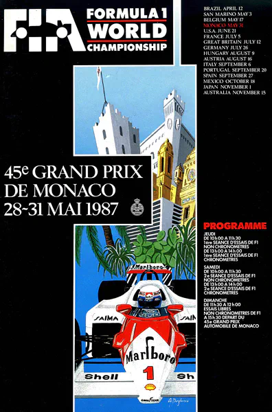 1987-05-31 | Grand Prix De Monaco | Monte Carlo | Formula 1 Event Artworks | formula 1 event artwork | formula 1 programme cover | formula 1 poster | carsten riede