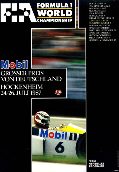 1987-07-26 | Grosser Preis von Deutschland | Hockenheim | Formula 1 Event Artworks | formula 1 event artwork | formula 1 programme cover | formula 1 poster | carsten riede