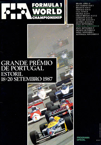 1987-09-20 | Grande Premio De Portugal | Estoril | Formula 1 Event Artworks | formula 1 event artwork | formula 1 programme cover | formula 1 poster | carsten riede