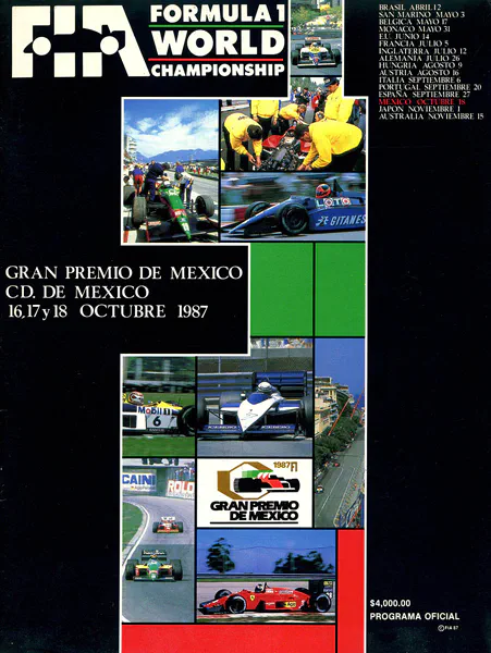 1987-10-18 | Gran Premio De Mexico | Mexico | Formula 1 Event Artworks | formula 1 event artwork | formula 1 programme cover | formula 1 poster | carsten riede