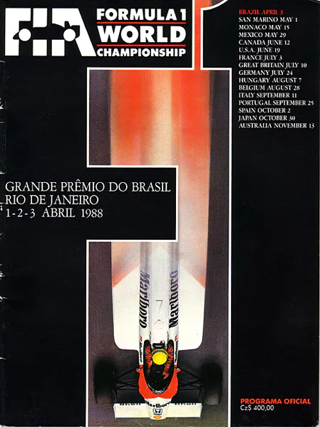 1988-04-03 | Grande Premio Do Brasil | Jacarepagua | Formula 1 Event Artworks | formula 1 event artwork | formula 1 programme cover | formula 1 poster | carsten riede
